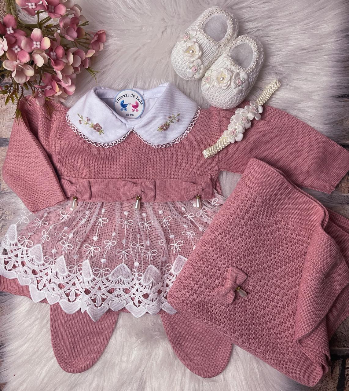 Kit vestido rendado rosé